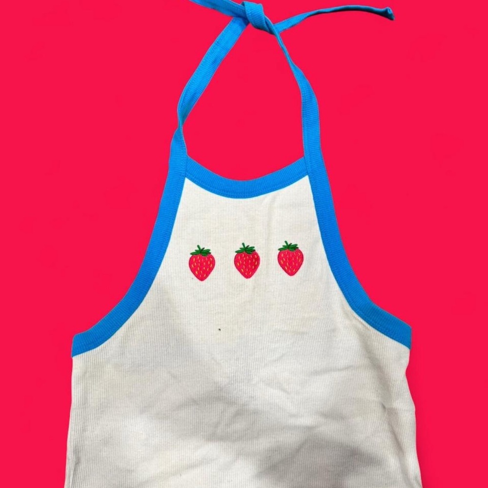 Forever 21 Strawberry Embroidered Halter Top